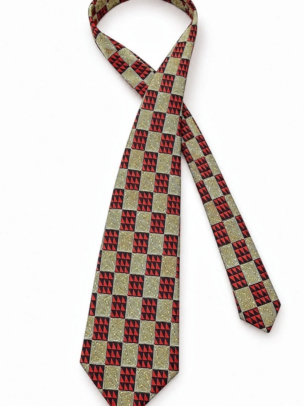 Ermenegildo Zegna Men's Silk Geometric Tie in Red & Gold Like New